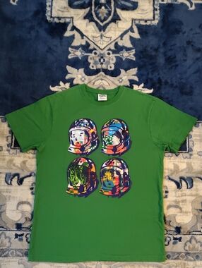 Billionaire Boys Club Green Tee with Multicolor Astronaut Helmet Prints
